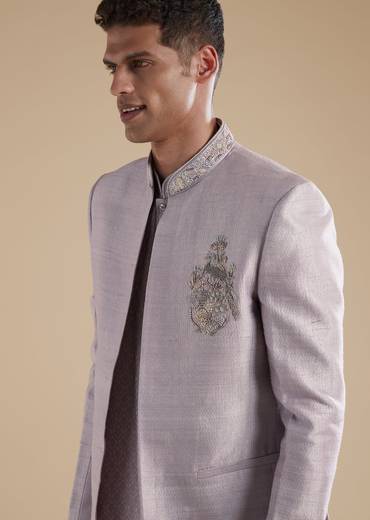 Purple Lilac Jacquard Indowestern With French Knot Cut Dana Work