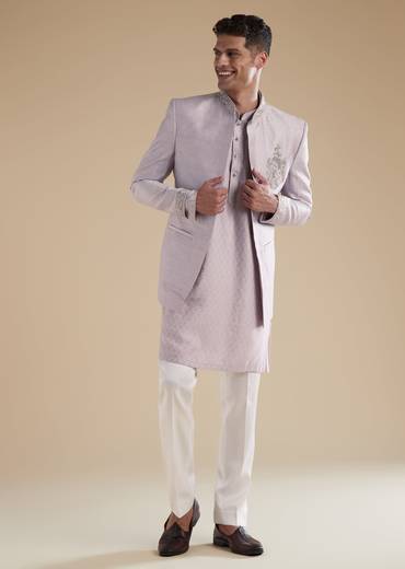 Purple Lilac Jacquard Indowestern With French Knot Cut Dana Work