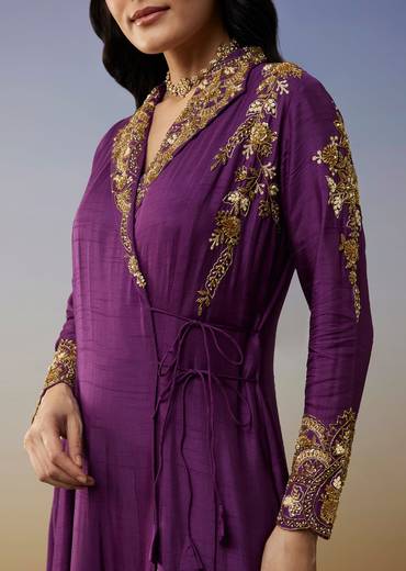 Purple Silk Anarkali Suit with Cut Dana Sequins Work