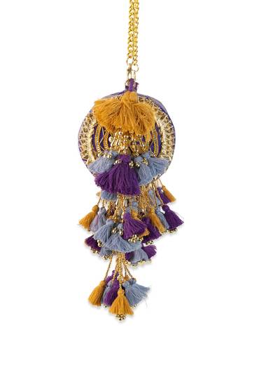 Purple Zari Embellished Brocade Kundan Bag with Tassel