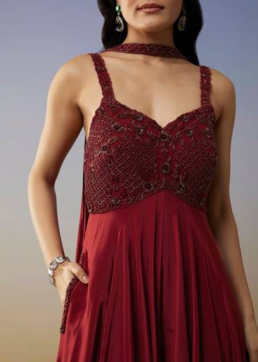 Red Crepe Jumpsuit with Cut Dana Work