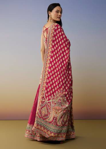 Red Crepe Palazzo Suits with Gotta and Stone Work