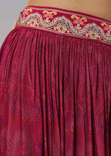 Red Crepe Palazzo Suits with Gotta and Stone Work