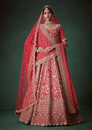 Red Heavy Zari Embellished Bridal Lehenga Set