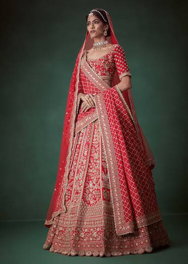 Red Heavy Zari Embellished Bridal Lehenga Set