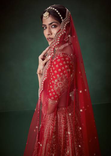 Red Heavy Zari Embellished Bridal Lehenga Set