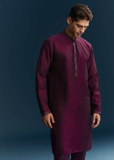 Red Maroon Silk Kurta Jacket Set With Thread Mirror Sequin Bead Work