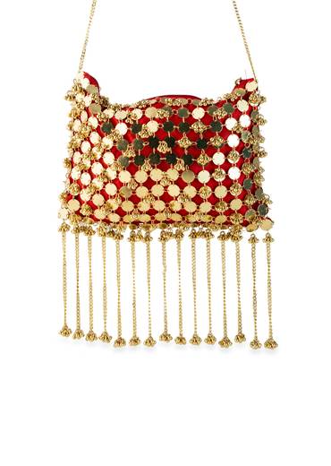 Red Mirror Disc Tassel Bag