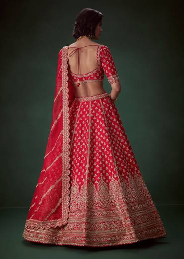 Red Sequin Embellished Bridal Lehenga Set
