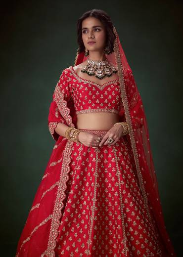 Red Sequin Embellished Bridal Lehenga Set