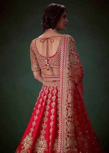 Red Silk Bridal Lehenga Set with Two Dupattas