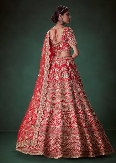 Red Silk Gold Zari Embellished Bridal Lehenga Set