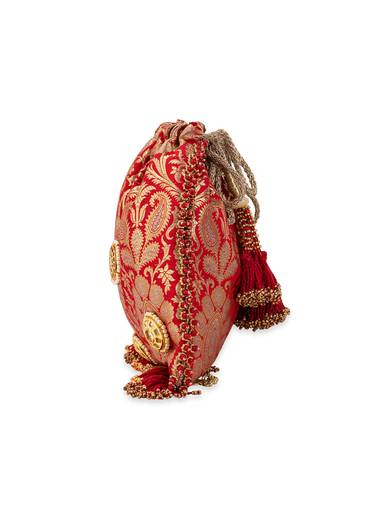 Red Silk Mirror Embellished Potli Bag