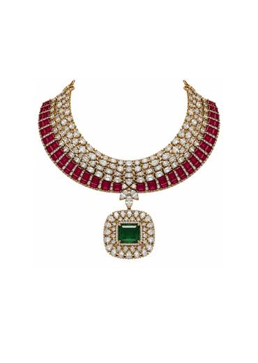 Ruby And Emerald Kundan Statement Necklace Set