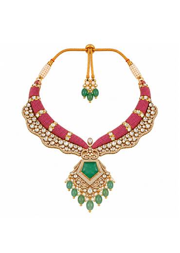 Ruby Emerald Kundan Statement Necklace Set