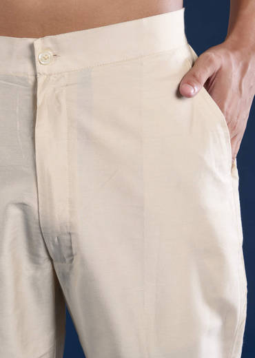 Rust Rawsilk Printed Mens Kurta and Pant Set