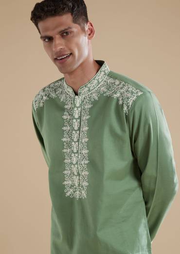 Sea Green Kurta Set With Thread Detail Work