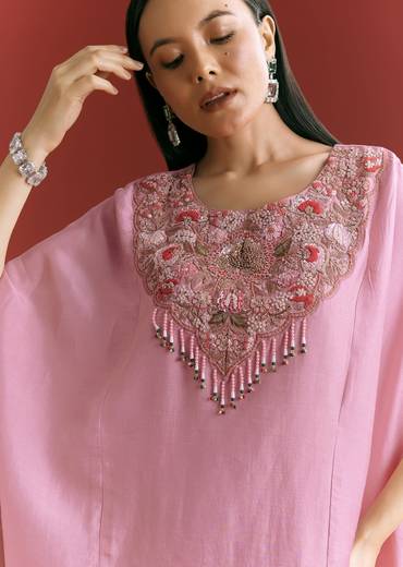 Pink Dola Silk Kaftaan Indowestern Suit With Zardosi Work