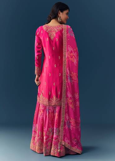Pink Cutdana Embellished Kurta Palazzo Set
