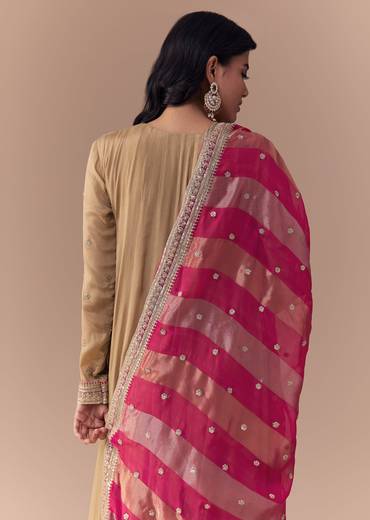 Gold Zardozi Embellished Chinon Anarkali with Dupatta