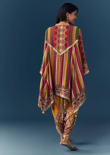 Multi Indie Print Kurti Dhoti Set with Handbag