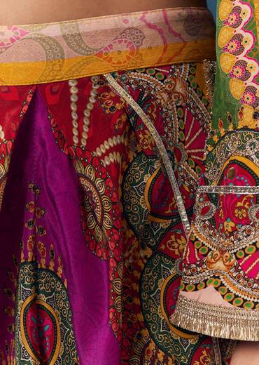 Multi Indie Print Kurti Dhoti Set with Handbag