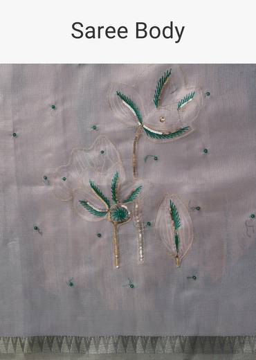 Teal Green Organza Silk Saree with Unstitched Blouse