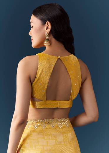 Yellow Jacquard Silk Woven Saree with Unstitched Blouse