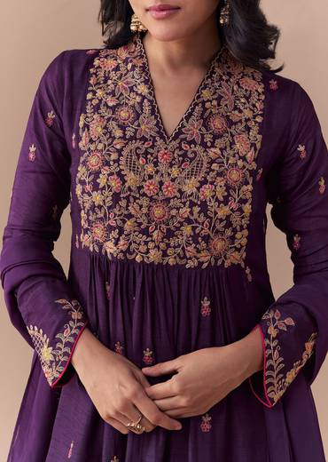Purple Zari Embellished Anarkali Set