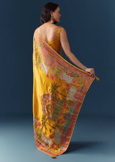 Mustard Banarasi Silk Woven Saree with Unstitched Blouse