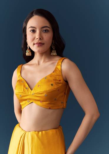 Mustard Banarasi Silk Woven Saree with Unstitched Blouse