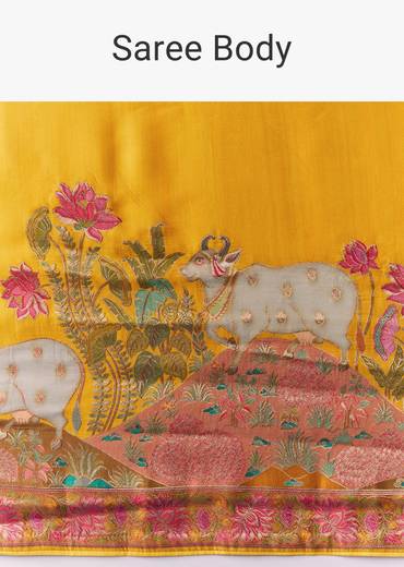 Mustard Banarasi Silk Woven Saree with Unstitched Blouse
