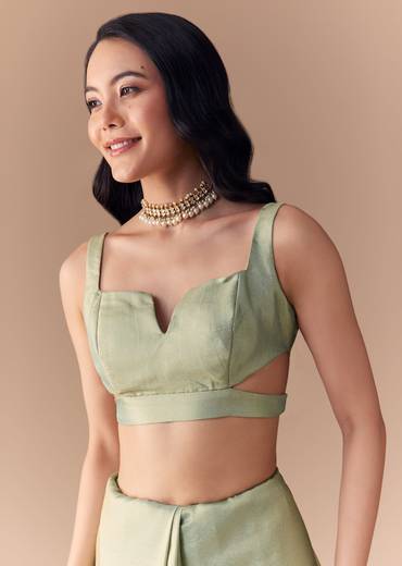 Mint Green Jacquard Silk Floral Woven Saree with Unstitched Blouse