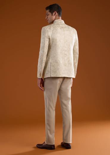 Ivory Beige Regal Combination – Sequin Palazzo Suit For Her And Off-White Threadwork Jodhpuri Set For Him