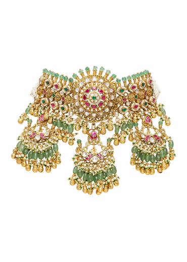 Mint Green And Rani Pink Kundan Necklace Set