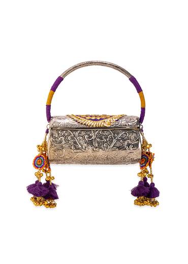 Silver Floral Etched Textured Metal Bag