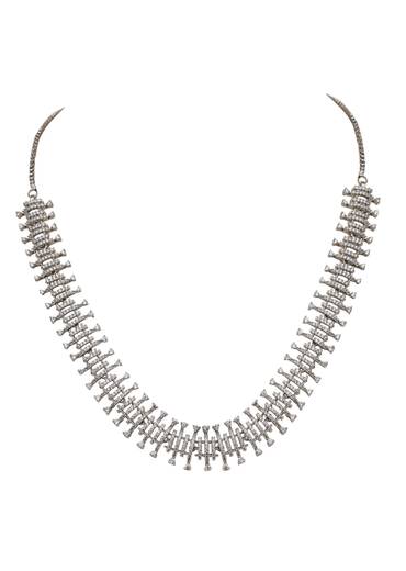 Silver Pave Stone Rectangular Collar Necklace Set
