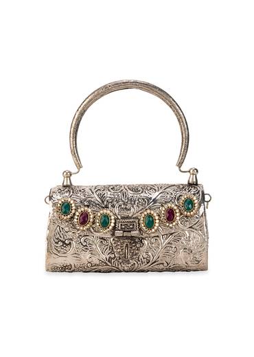 Silver Ruby Encrusted Metal Bag