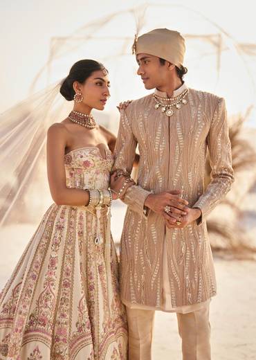 Pearl & Petals Couture – Bridal Lehenga For Her And Sherwani For Him