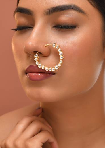 White and Gold Kundan Geometric Nath