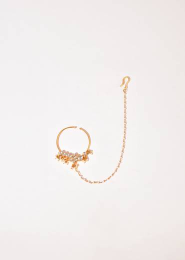 White Kundan Bead Drop Nath