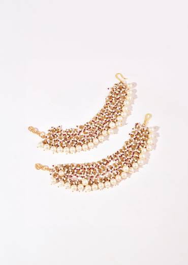 White Kundan Cluster Bead Drop Earchain Set