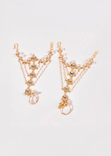 White Kundan Pendant Hathphool Set