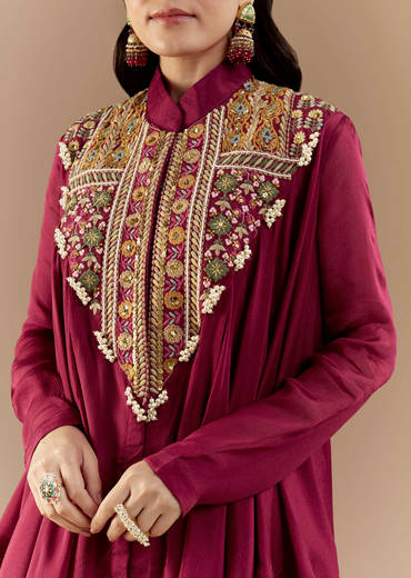 Wine Chinon Asymmetric Cape Top and Skirt Set