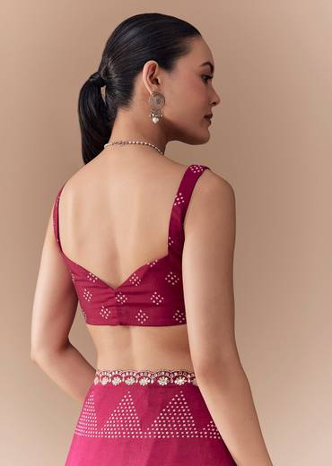 Wine Crepe Bandhani Print Saree with Blouse Fabric