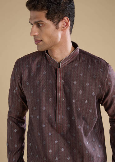 Wine Jacquard Self Work Mens Kurta and Pant Set