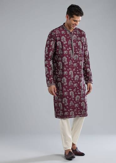 Wine Kurta Set With Thread And Resham Detailing
