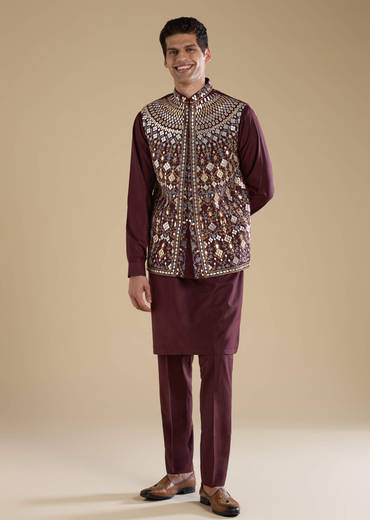 wine-rayon-jacket-kurta-set-with-gotta-work-sg333004-1.jpg