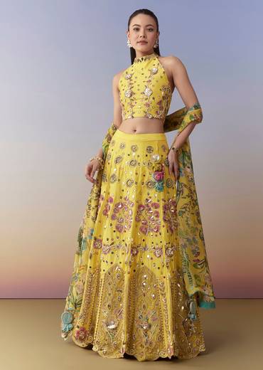 Yellow Printed Bridesmaid Lehenga Set