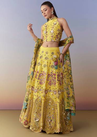 Yellow Printed Bridesmaid Lehenga Set